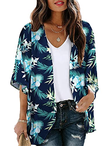 Image of Chunoy Women Floral Beach Wear Cover Up Chiffon Kimono Cardigan Open Front Blouse Top