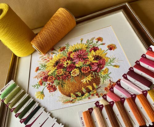 Image of RIOLIS - Autumn Flowers 1973, Floral Cross Stitch Kits 11 inchx9, Cross Stitch Kits for Beginners & Advanced, Crossstitching Kit Adult, Flowers Embroidery Kit