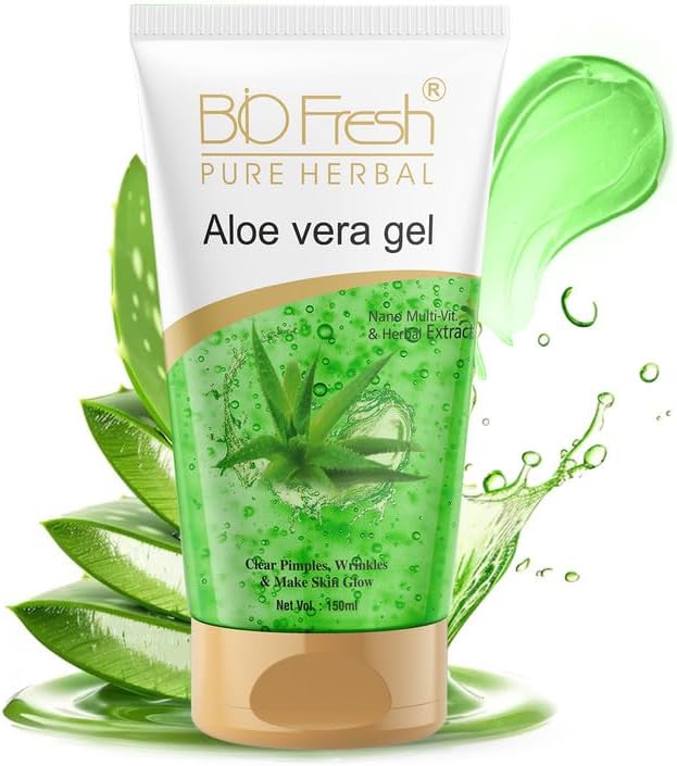 B I O F R E S H Organic Aloe Vera Gel with Vitamin E and Antiseptic Herbs, For Smooth, Nourished and Moisturised Skin, Anti-ageing & Anti-Inflammatory (150ml)