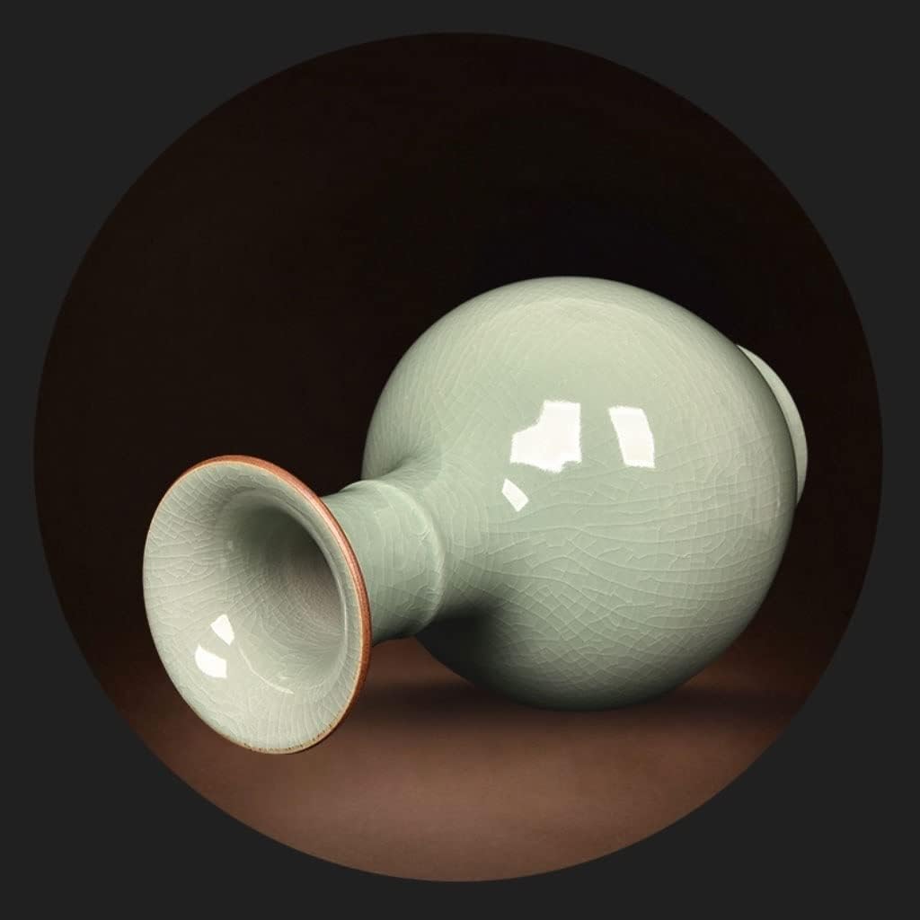 Vase Retro Ceramics Celadon Vase Chinese Style Living Room TV Cabinet Flower Arrangement Decoration Home Porcelain Vase Ornament Suitable for Dining and Living Room Home decoratio