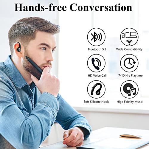 Eloven Bluetooth Earbud Single Ear Earpiece Earphone With Hook For Iphone 14 Pro Max Noise Cancelling Stereo Sound In-Ear With Mic For Business Sports Right Ear Wearing Only Bluetooth Headset Black #TOP1