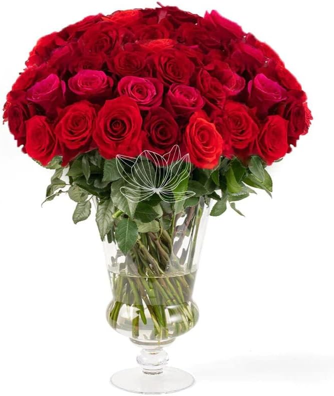 Blooming Emotions 50 Red & Hot Pink Roses, Fresh Cut