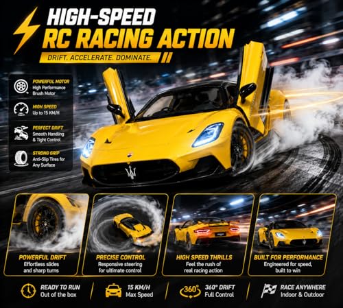 Image of Remote Control Sports Car & Off-Road SUV Toy for Kids, High Speed RC Racing with Wireless Remote, Realistic Lights & Premium Design Gift for Boys Girls (1:12 Sports car)