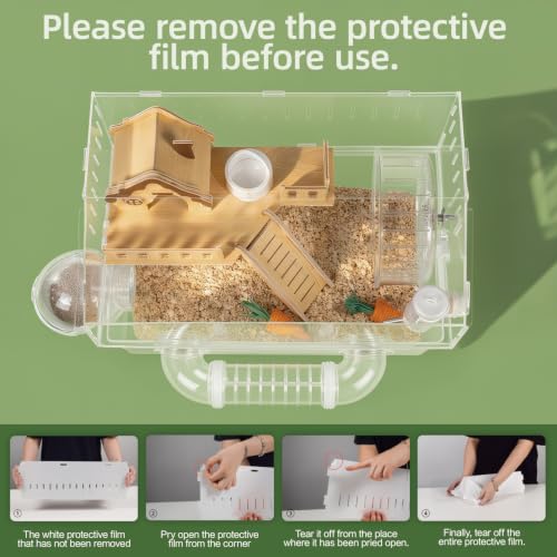 Clear Acrylic Hamster Cage, Dwarf Hamster Cage, Mouse Cage, Gerbil Cage - All-in-One Hamster Habitat with 18cm Silent Wheel, Tubes & Full Kit, 17.7×11.8×13.8" for Dwarf Hamsters, Mice, Gerbils by Cyirexylcc - Used condition - Image 2