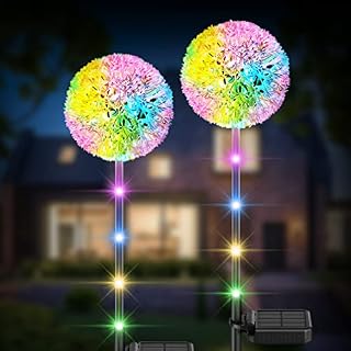 Solar Lights Outdoor Garden, KagoLing Garden Solar Lights Solar Fairy Lights Dandelion 16LED Waterproof Flower Garden Ornaments Outdoor for Fence Yard Patio Party Wedding Decorations or Gifts (2 Pack)