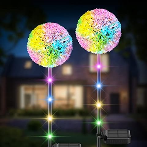 Solar Lights Outdoor Garden, KagoLing Garden Solar Lights Solar Fairy Lights Dandelion 16LED Waterproof Flower Garden Ornaments Outdoor for Fence Yard Patio Party Wedding Decorations or Gifts (2 Pack) Cover