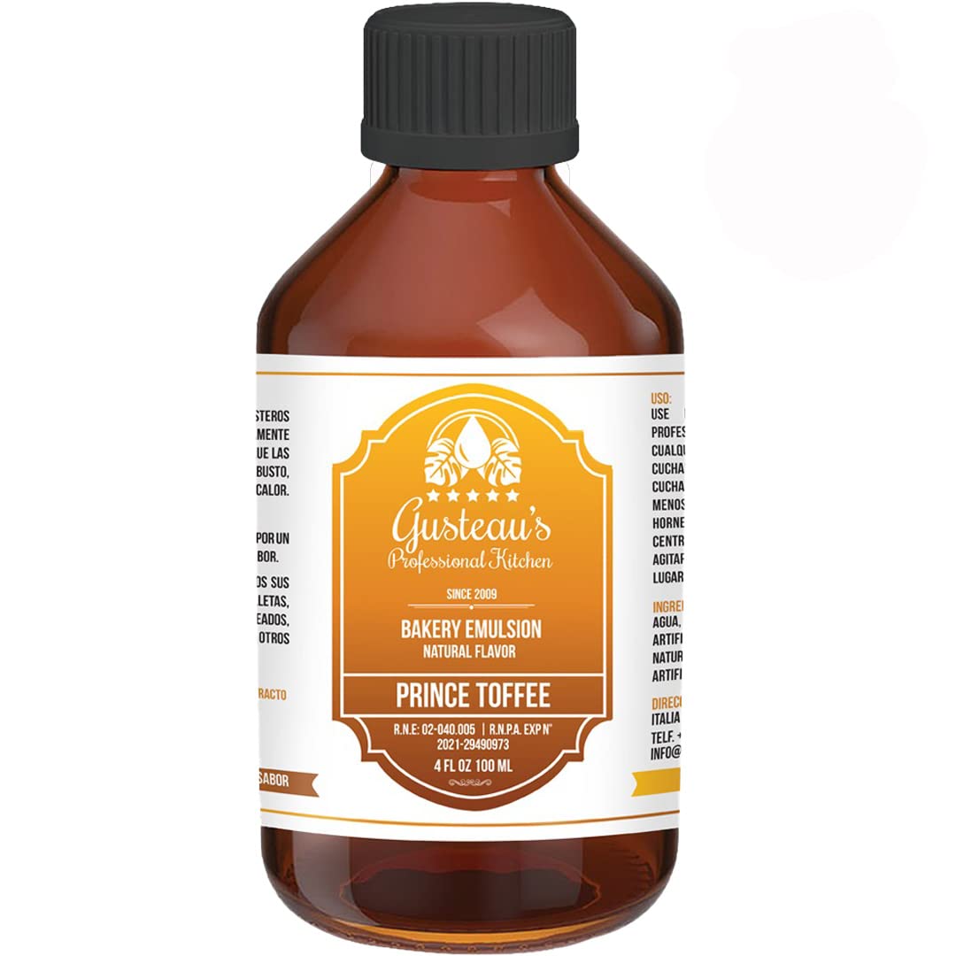 GUSTEAU’S professional kitchen - Prince Toffee Flavor Bakery Emulsion, 4 fl oz (100ml) (Prince Toffee)