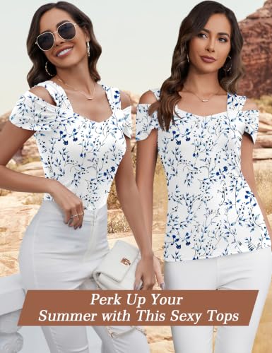 Image of Blingfit Cold Shoulder Tops Summer Tunic Shirts for Women T Shirts V Neck Short Sleeve Casual Tees Blouses 2026