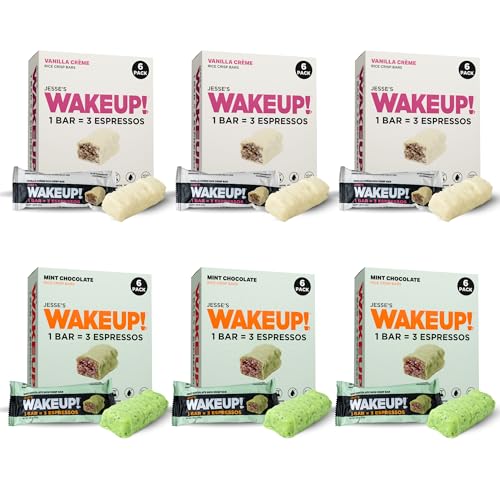 Image of WAKE UP! Caffeinated Protein Bars - VALUE PACK - 6 Cartons (36 Bars) 3 Vanilla Creme & 3 Mint Chocolate Proprietary Blend with 350mg Caffeine (1 Bar = 3 Espressos) Boosts Focus & Clarity - Gluten-Free, Vegetarian, Kosher