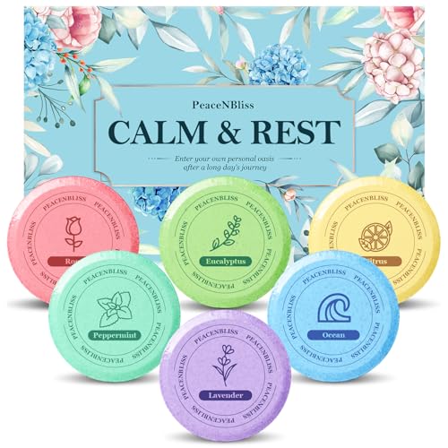PeaceNBliss Shower Steamers, Mothers Day Presents for Mom, 6 Pack Bath Bombs, Shower Tablets for Halloween, Christmas, Birthday Presents for Men and Women Who Have Everything(6 Scents)