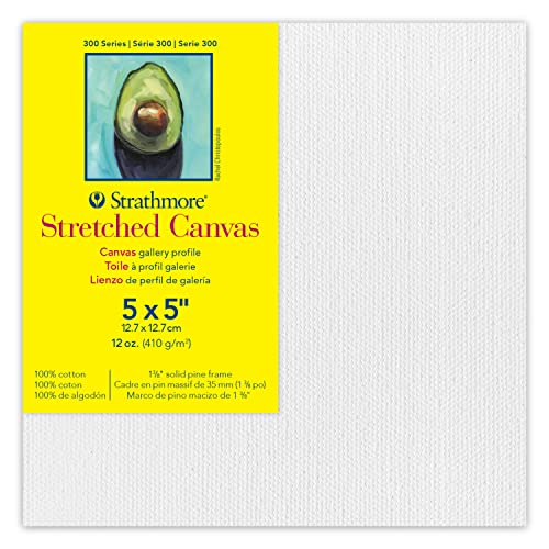 Strathmore 300 Series Stretched Canvas, Gallery Profile, 5x5 inches - Artist Canvas for Oil, Acrylic, Pouring & Mixed Media - 100% Cotton, Triple Primed