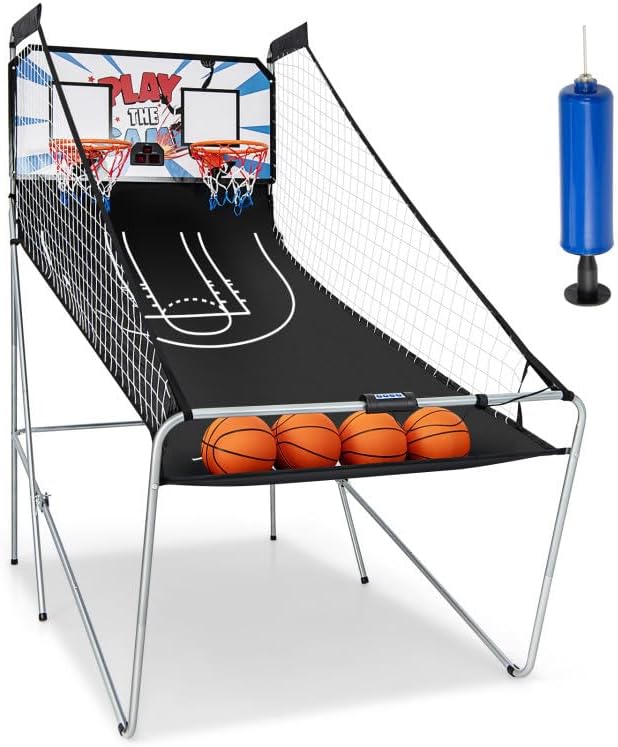 Basketball Arcade Machine: Foldable Indoor Dual Shot Electronic Basketball Game with 4 Balls | 8 Game Modes | Electronic Scoreboard