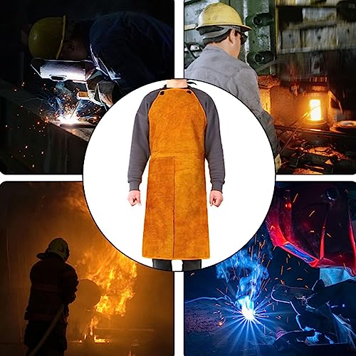 Leather Welding Work Apron,Brown Leather Apron for Men,Heat & Flame-Resistant Woodworking Apron,Adjustable Protective Work Aprons for Blacksmith/Home Improvement/Heavy Duty Work,Wear Resistance Apron - Thumbnail 2