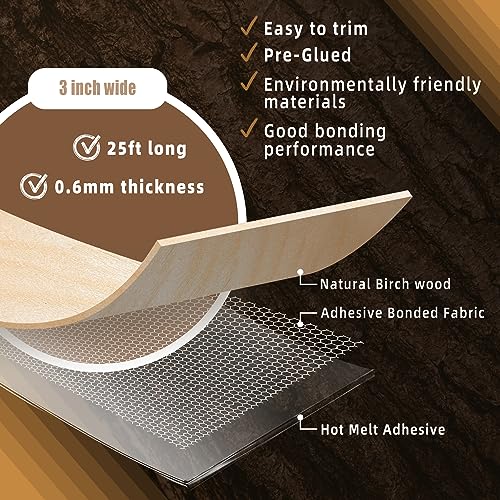 Image of GSCIT Club Birch Edge Banding, 3 inch x 25ft roll of Veneer Edge Banding Preglue Flexible, Real Wood Tape Banding Plywood