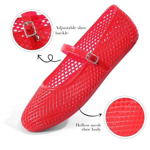 Image of Ankis Mesh Ballet Flats for Women, Black Mesh Flats Buckle Strap Mary Jane Ballerina Flats Women's Fishnet Flat Sandals Shoes for Dressy Summer
