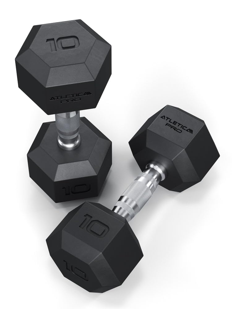 ATLETICA Hexagon Hanteln PRO, 2.5-50kg, Paarweise | Stoßdämpfende CPU-Ummantelung höchster Qualität, Für Drops geeignet, Hartverchromter Griff