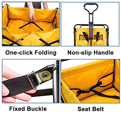 CRBUDY Handwagen, Trolley, Faltbarer Ziehwagen, Handwagen, Gartentransportwagen, zusammenklappbarer Campingwagen mit Futter, Festivalwagen mit 4 Rädern/G: Gelb (G: Gelb) – Bild 8