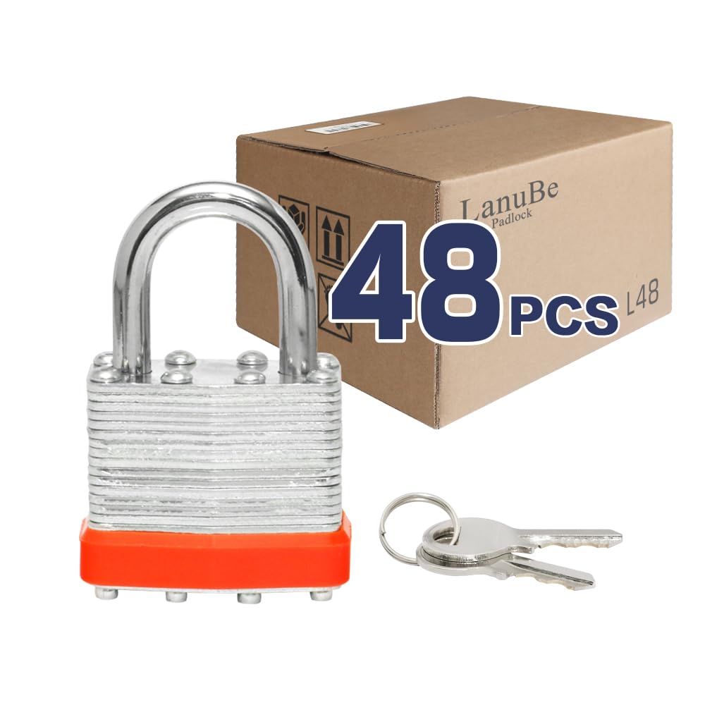 LanuBe Laminated Keyed Alike Padlock 48 Pack 1.6-in Wide Standard Shackle