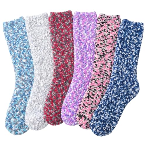Image of Tipi Toe Womens Fuzzy Crew Socks with Anti Slip Grips Warm Cozy Fluffy Winter Slipper Socks Non Skid Home Socks for Women
