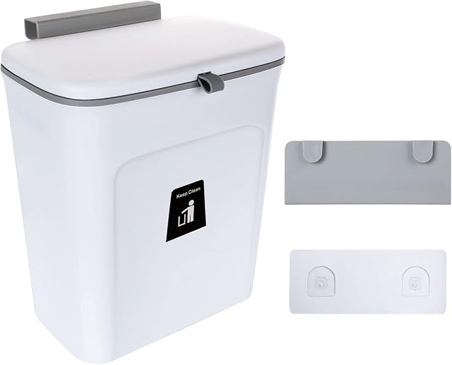 STARVAST Kitchen Hanging Waste Bin, 9 Litre Wall Mounted Bin for Cabinet Door, Plastic Cupboard Trash Bin for Kitchen Cabinet Bedroom Bathroom Office