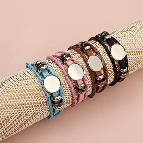 Du It Craft Sublimation Blanks Bracelets (36 Pieces) - Leather Bangles with Round Bezel Tray Base Setting and Heat Transfer Aluminum Sheets - DIY Personalised Blank Jewellery Making for Men/Women