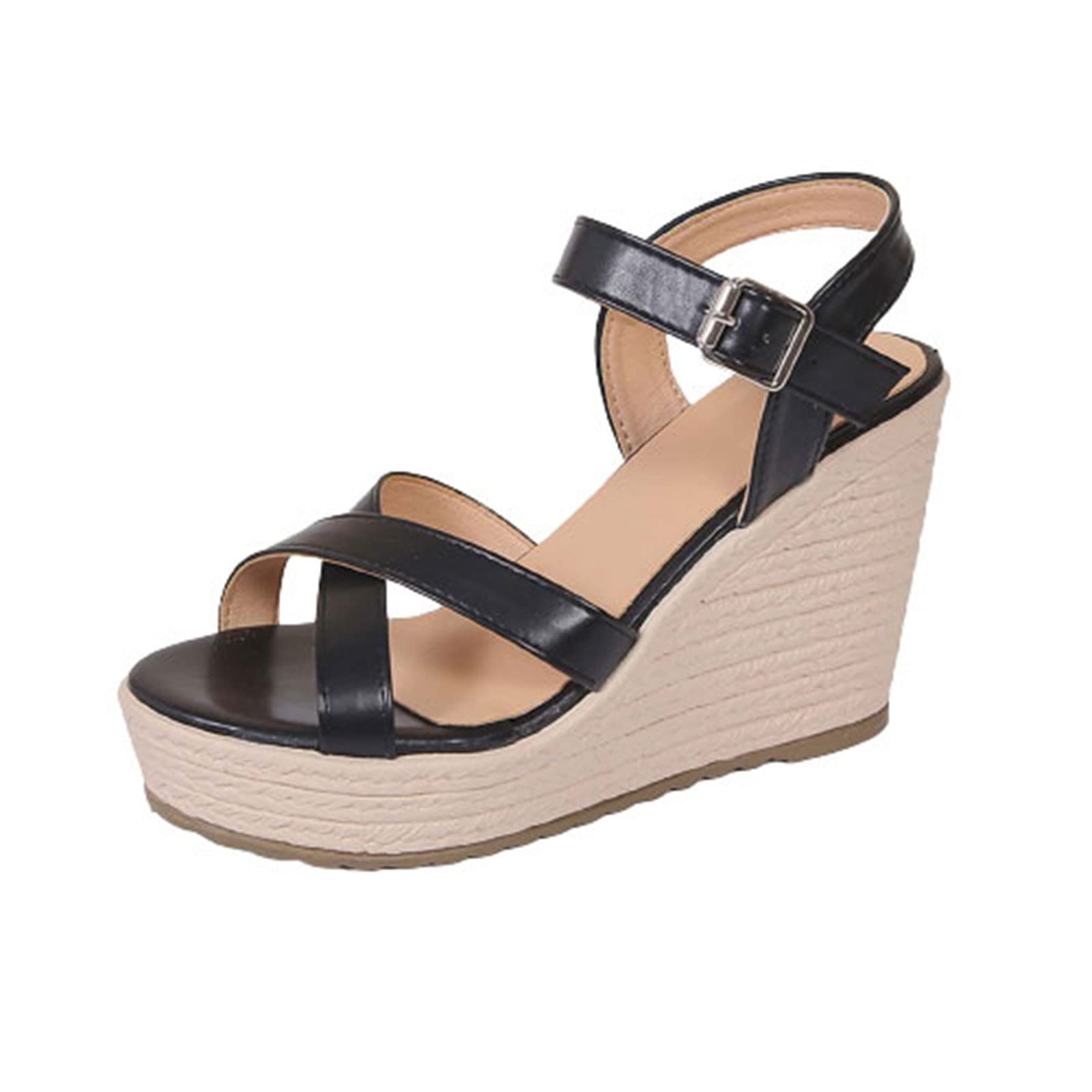 Womens Wedge Sandals Espadrille Platform Sandals Orthopedic Sandals Open Toe Cross Strap Slip-On Slider Shoes Party Sandals Wedge Heels Sandals Ladies Summer Sandals Casual T Bar Sliders Mules