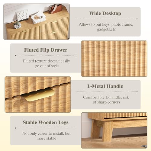 Image of HUANLEGO Shoe Cabinet Storage for Entryway with 6 Flip Drawers, Fluted Narrow Shoe Organizer with Wooden Legs, Freestanding Slim Shoe Storage Hidden Shoe Rack Organizer for Front Door Entrance, Oak