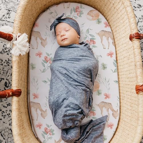 Image of Stretch Fitted Bassinet Sheet Set BROLEX 2 Pack Cradle Sheets for Bassinet Pad /Mattress,Unisex Boys Girls,Ultra Soft,Fawn Flora