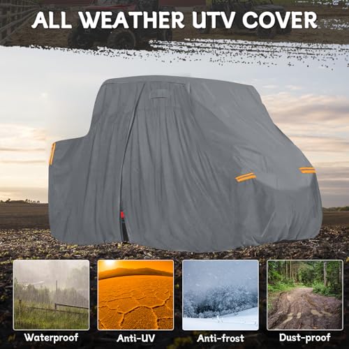 Image of Waterproof UTV Cover Compatible with Kawasaki Mule 3-6 Seats, 6 Layers All Weather Cover with Air Vents, Door Zipper and Windproof Buckles and Bands for Rain Snow Dust Protection