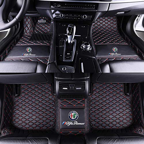 Car Floor Mats with Trunk Mats Fit for Alfa Romeo Giulia Stelvio 2016-2021 All Weather Leather Car Mat Non-Slip Fully Surrounded Waterproof