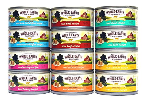 Merrick Whole Earth Farms Grain Free Wet Cat Food Variety Pack - 6 Flavors - 2.75 oz. Each (12 Total Cans) Real Salmon, Turkey, Duck, Beef, Tuna & Whitefish, and Chicken Recipe