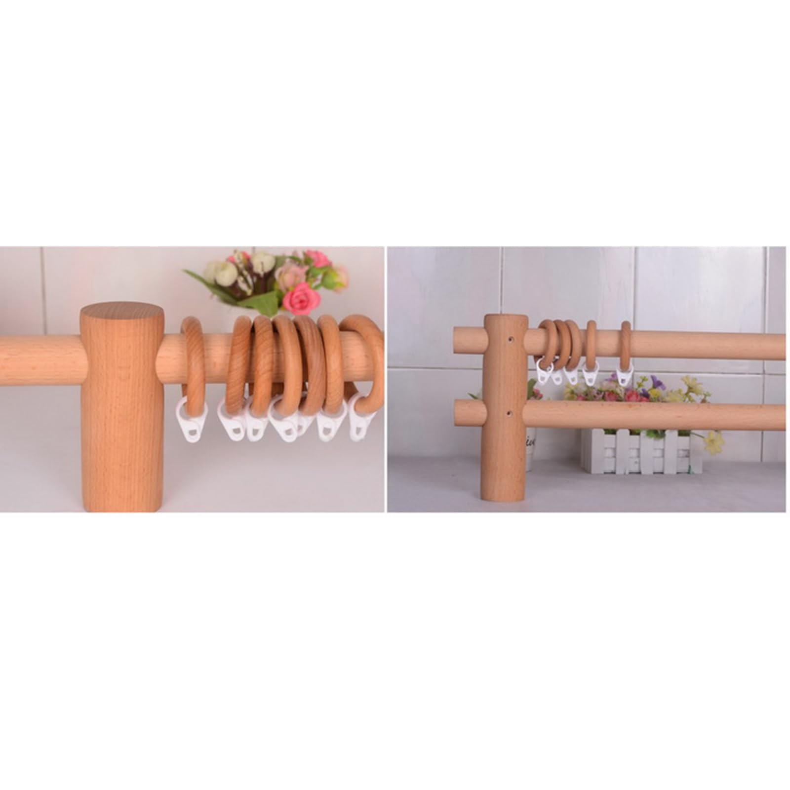 Tringle à rideaux romaine en bois massif de 110 cm - Couleur noyer - Installation facile - Durable - Double tringle en option pour décoration d'intérieur - Solution élégante de traitement de fenêtre