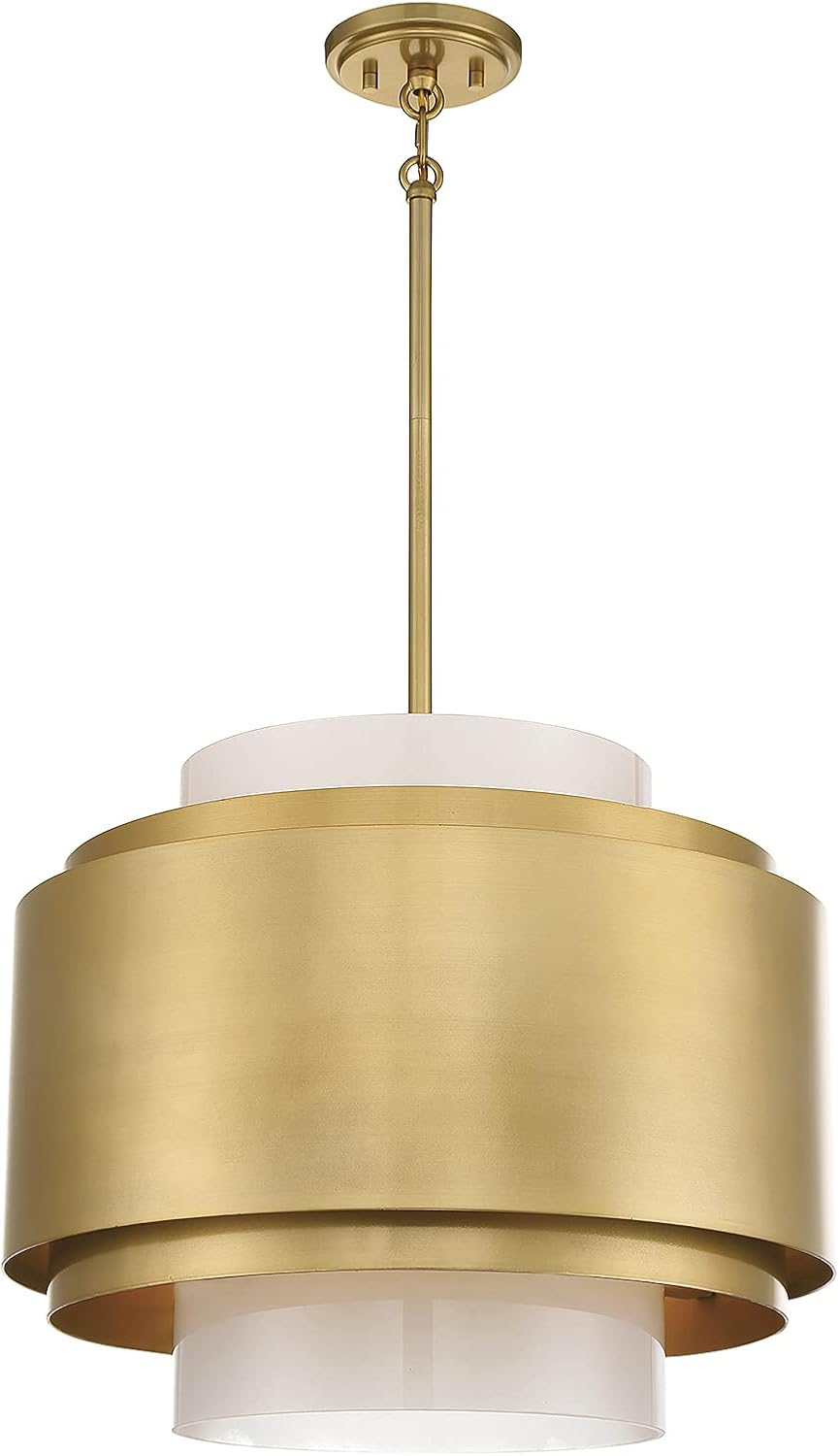 Savoy House 1-181-4-171 Beacon Mid-Century Modern White Frosted Glass/Metal Dual Shade Pendant, 4-Light 240 Total Watts, 16" H x 20" W, Burnished Brass