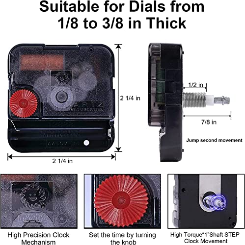 Emoon High Torque Clock Movement Mechanism With 11 Inch Long Spade Hands, Quartz Clock Motor Kit For Custom Repair Clock, Total Shaft Length 7/8 In (Black) #TOP2