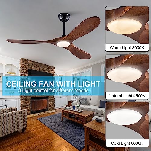 XBIBI 60 inch Wood Ceiling Fans with Lights and Remote,6 Speed Reversible DC Motor Indoor Outdoor Ceiling Fan for Patio,Living Room,Bedroom Black High Air Volume by XBIBI - Used condition - Image 5