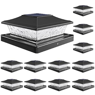 VOLISUN Solar Post Cap Lights Outdoor 4x4/6x6 Wooden/Vinyl Fence Cap Lights for Patio/Garden,Warm White with 2 Lighting Modes Waterproof,ABS Shell Lens Black (12 Pack)