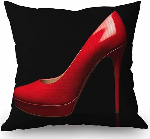Swono Funda de almohada de lino de arpillera de algodón negro con tacones altos rojos para sofá, decoración al aire libre, cuadrada, 18 x 18 pulgadas