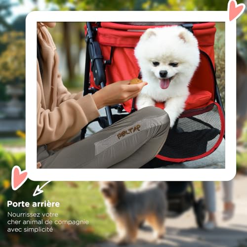 PawHut Składany wózek buggy pies kot kosz do przechowywania uchwyt na kubki tkanina 300D Oxford wodoodporny 4 koła czerwony