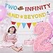 Two Infinity and Beyond Banner Toy Inspired Story Birthday Party Decorations with Yellow Blue Red Glitter Triangle Pennant Flag Streamers Photo Prop