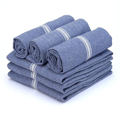 TEXAS LINEN CO. Kitchen Towels Set - 100% Cotton Dish Towels for Kitchen - Pack of 6 Absorbent Hand Towel - Blue Tea Towel - Quick Dry & Soft Durable Dish Cloths - 15”x25”, Blue Chambray