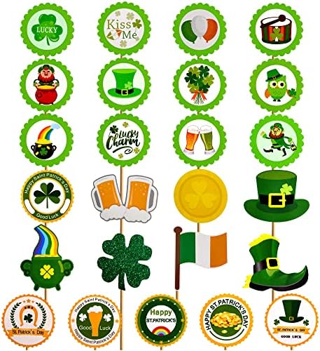 Forseezon St. Patricks Day Cake Toppers Cupcake Toppers Party Favor Kits Shamrock