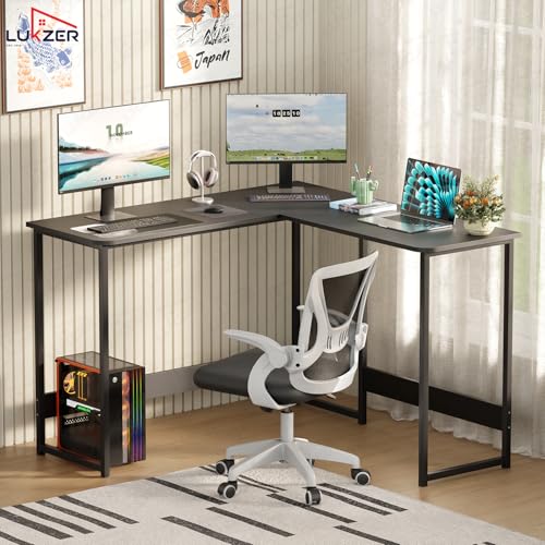 Image of Lukzer Engineered Wood L-Shaped Corner Study and Computer Laptop Table for Home or Office |MST-007 /Black & Black | Multi-Functional Sturdy Gaming Station and WFH Desk with Metal Frame