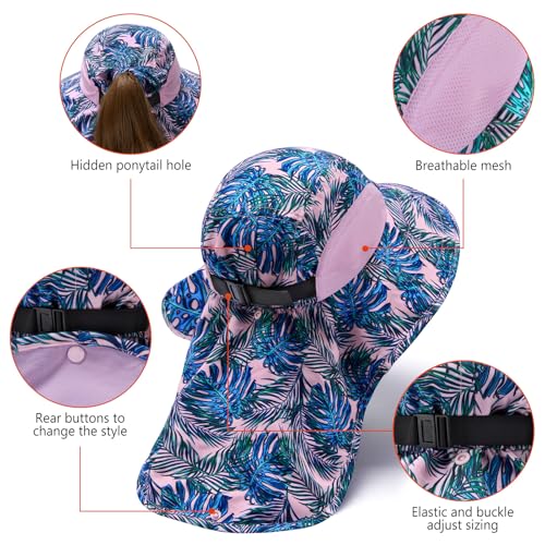 Image of BASSDASH UPF 50+ Unisex Water Resistant Wide Brim Sun Hat with Large Neck Flap Ponytail Fishing Hat for Men Women