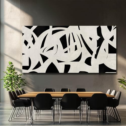 Image of Black and White Abstract Wall Art Mid Century Wall Decor Geometric Art Posters Large Framed Wall Prints for Living Room Bedroom 29x58 Inch