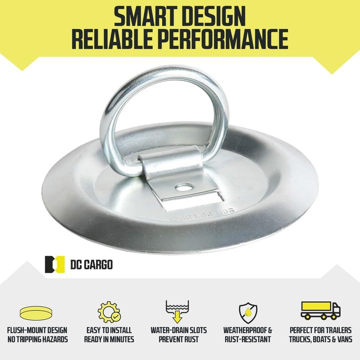 DC Cargo Mall Round Bolt-On D-Ring Tie-Down Anchors - Strong Steel, Flush Mount for Truck, Trailer, Flatbed, Pickup Bed (4) - Image 4