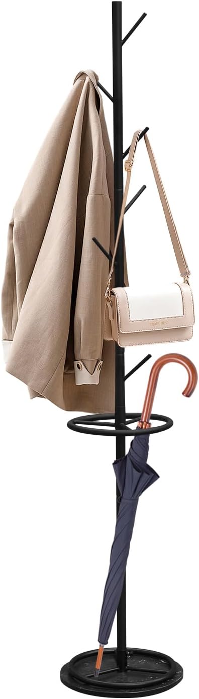 Coat Rack with Natural Marble Base, Freestanding Coat Rack With 7 Hooks Heavy Duty Coat Hanger Stand, Coat Tree for Bedroom, Entryway, Livingroom, Coats, Handbags, Hat