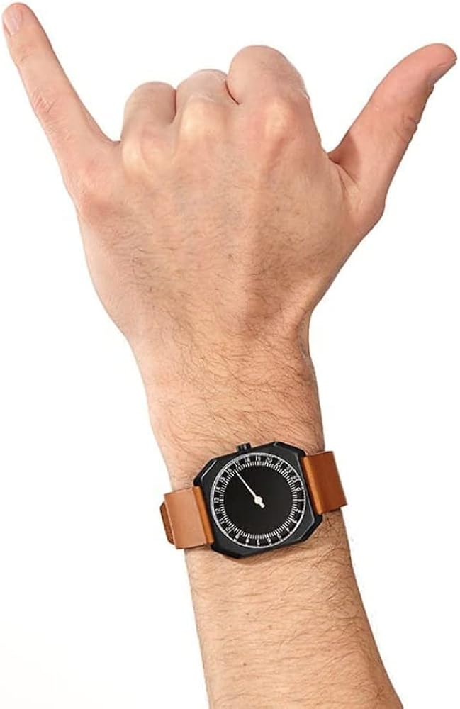 slow Jo 19 - Brown Vintage Leather Black Case Black Dial Unisex Quartz Watch with Black Dial Analogue Display and Brown Leather Strap - Image 3