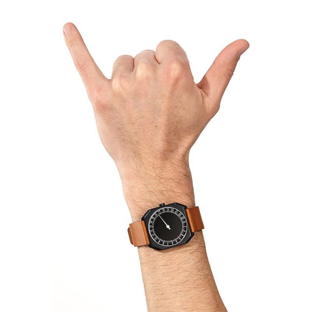SLOW Jo 19 - Brown Vintage Leather Black Case Black Dial Unisex Quartz Watch with Black Dial Analogue Display and Brown Leather Strap, Black/Brown, Strap
