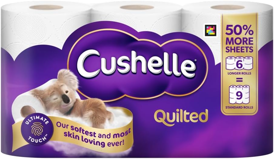 Cushelle Quilted 50% Longer Lasting Toilet Tissue 6 Equals 9 Regular Rolls