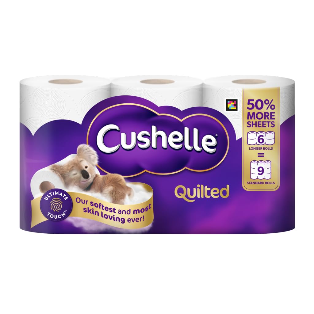 Cushelle Quilted 50% Longer Lasting Toilet Tissue 6 Equals 9 Regular Rolls